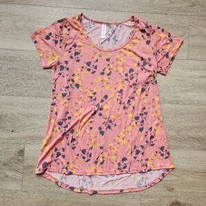 Lularoe Pink Floral Classic T Shirt Womens Small Short Sleeves Yellow